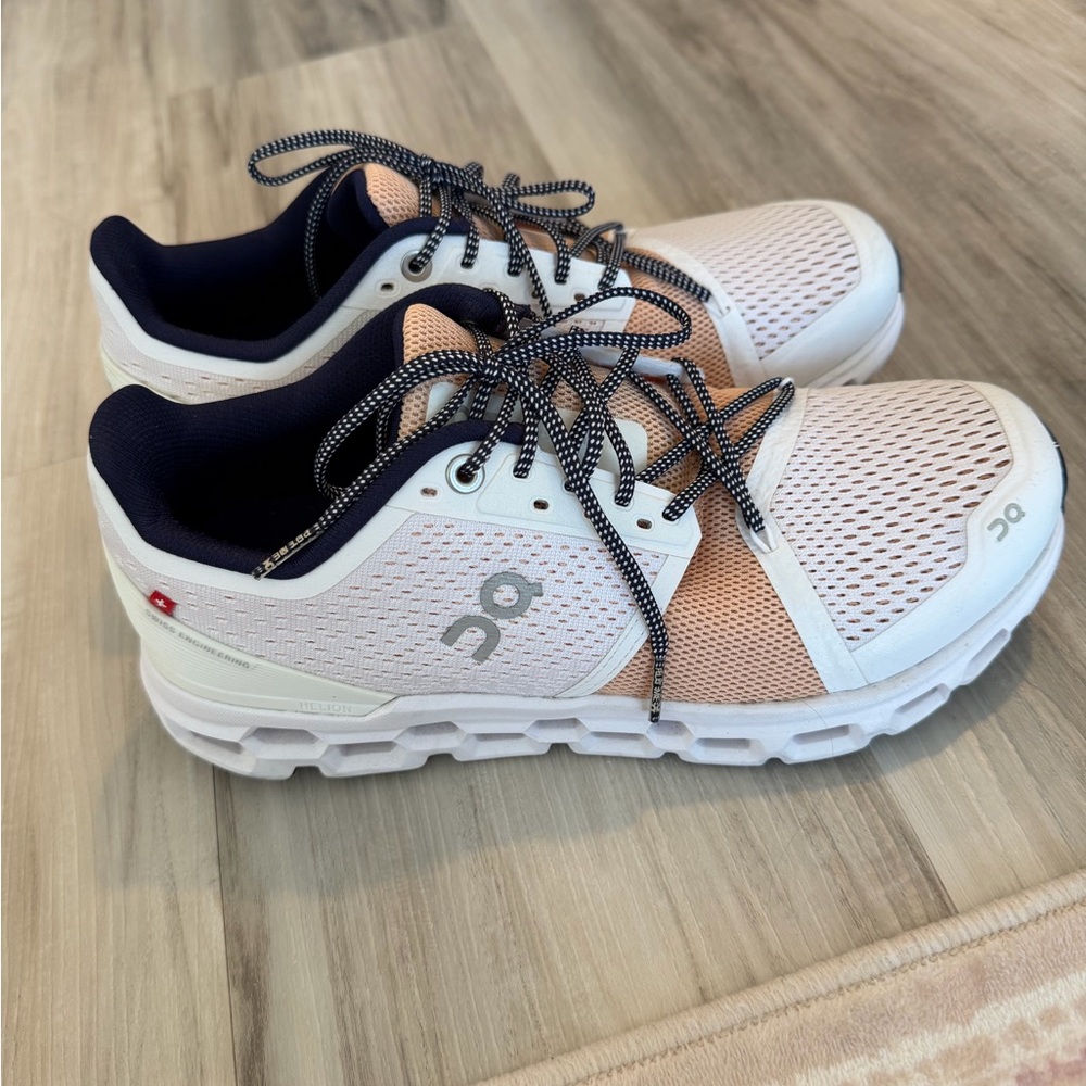 On Cloud ON Running Women's Cloudstratus Sneaker Shoe (White/Almond, 8.5)
